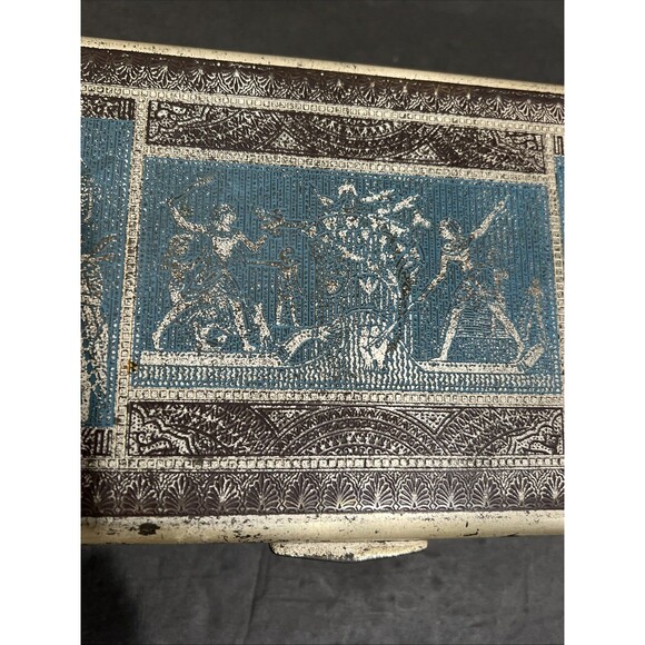 Vintage Metal Wood Lined Box Jewelry Trinket Keepsakes W Lid Egyptian 9.5”x5” - Picture 4 of 16